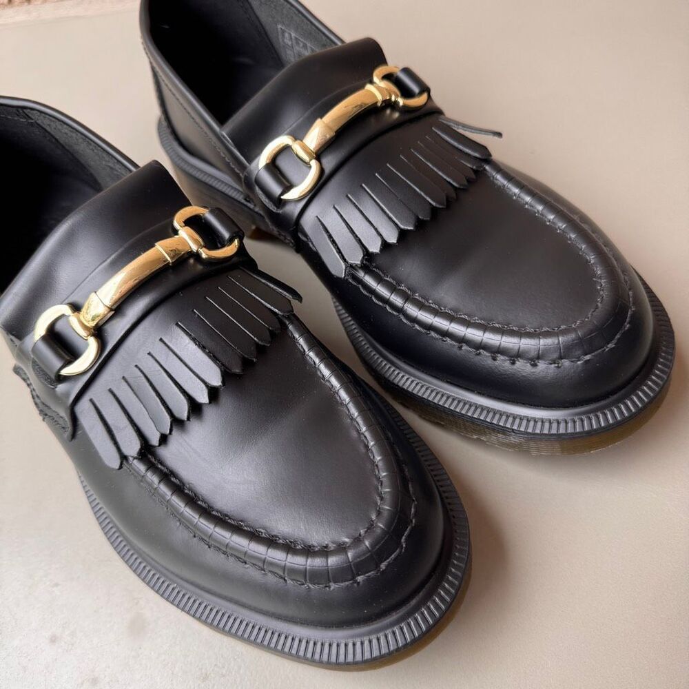 Dr. Martens Adrian Snaffle Smooth Leather Kiltie Loafers Black Gold Womens 8US - Picture 10 of 12